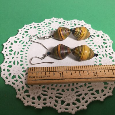 PRETTY PAIR OF RECYCLED PAPER DANGLE EARRINGS NICE LOOKING 
