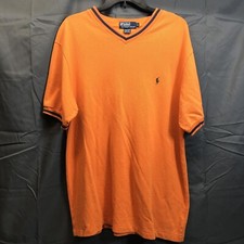 Vintage Polo Ralph Lauren Mens Large Orange V-Neck Short Sleeve Shirt USA Made