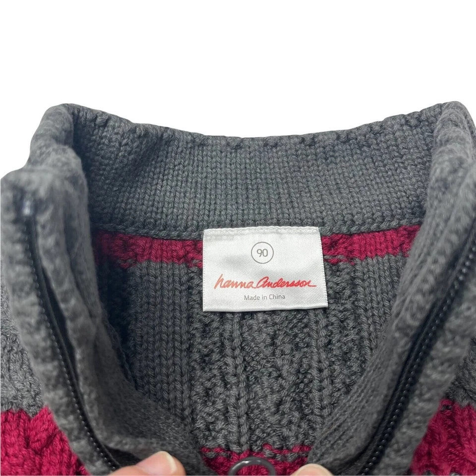 Suéter Hanna Andersson Niños Gris Granate Rayas Mezcla Lana Cable Tejido Talla 3 Foto 3 de 4