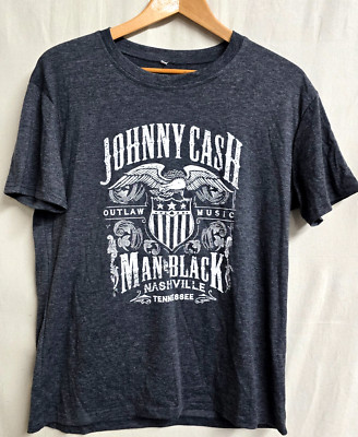 T-Shirt Johnny Cash Man in Black Nashville TN Short Sleeve Men's Size L Gray