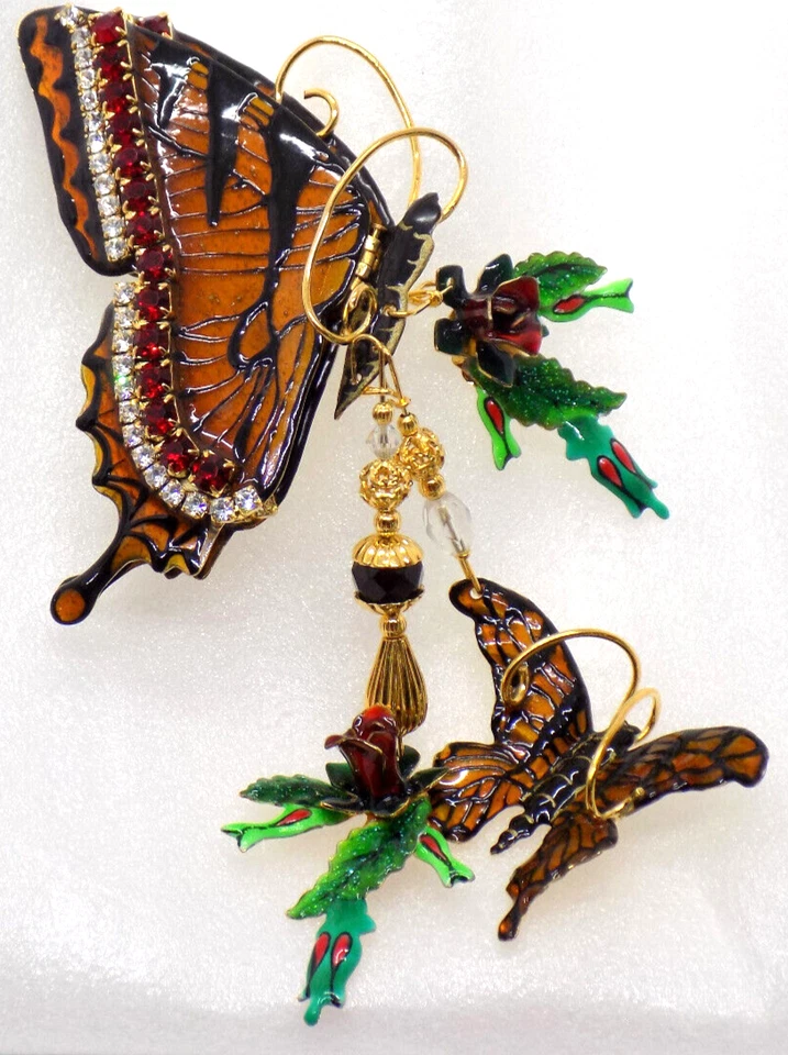 Broche colgante colgante grande de cristal esmaltado Lunch at the Ritz "MARIPOSAS"