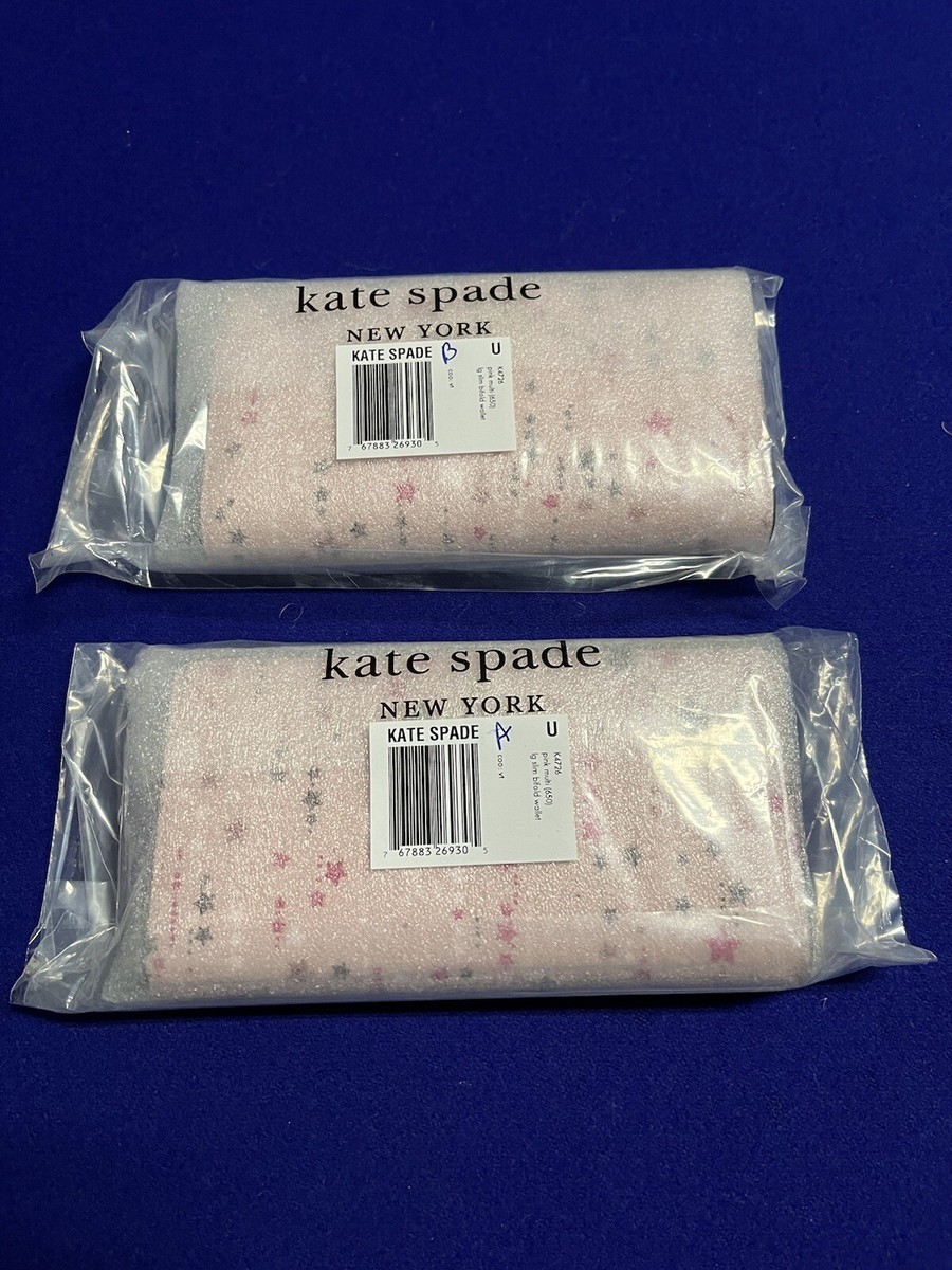 Kate Spade Staci Twinkle Stars Print Large Slim Bifold Wallet Pink