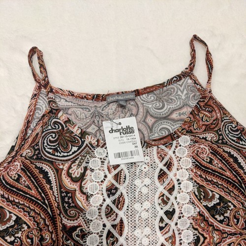 Charlotte Russe Size M Pink Open Shoulder Long Sleeve Shirt Lace Paisley  - Picture 2 of 12