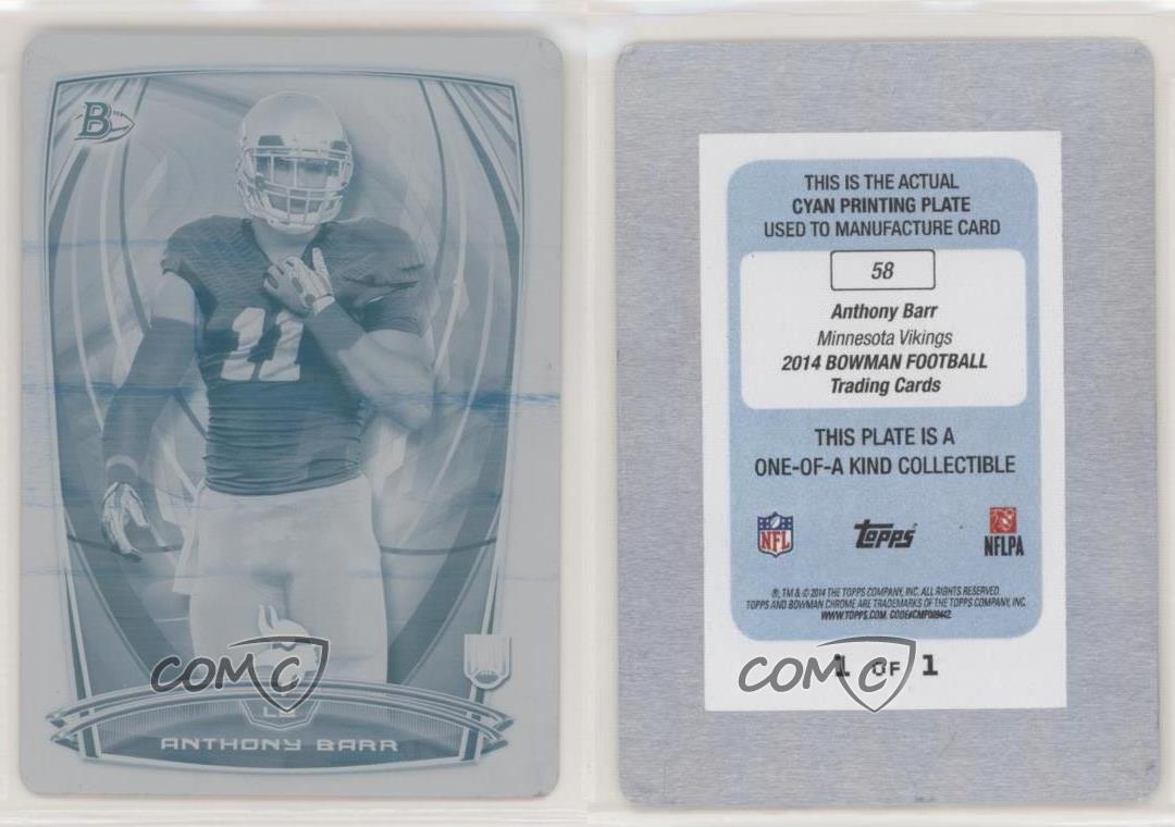 2014 Bowman Rookies Printing Plate Cyan 1/1 Anthony Barr 58 Rookie RC