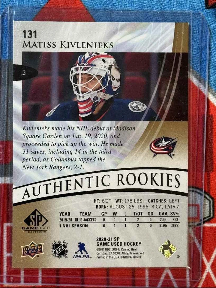 2020-21 SP Game Used Authentic Rookies Golden Burst Matiss Kivlenieks RC 175/299 - Image 2 of 2