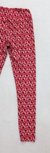 LuLaRoe Girls Leggings One Size Red Pink Heart Geometric Print Stretch - Picture 16 of 16