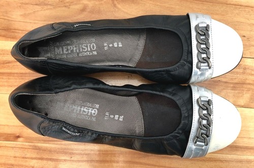 Mephisto Women's Black / Cream Leather Cap Toe Ballet Flats Shoes Size US 8.5 - Picture 9 of 12