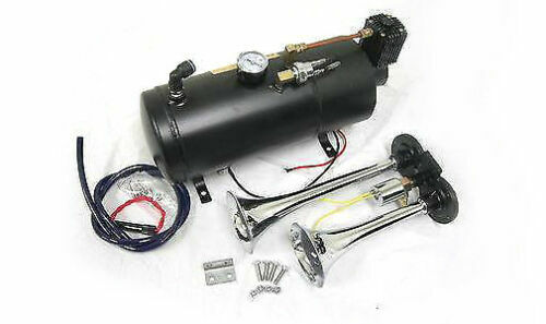 Dual 2 Air Train Horn Kit Semi Truck Boat Chrome Horns w 120 PSI Compressor - Picture 1 of 8