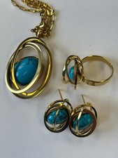 DIY Turquoise and Gold Necklace, Ring, and Earrings