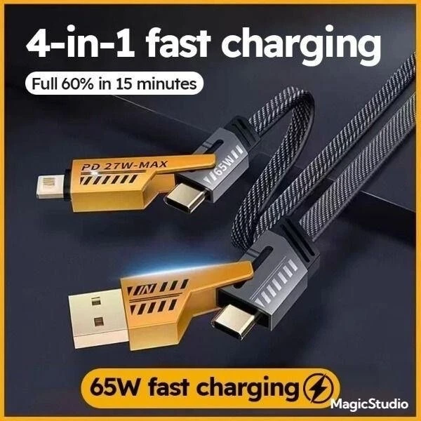 65W Super Fast Charging Cable for iP Android 4 IN 1 W Type C Quick Charging - Image 2 of 4