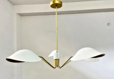 Five Curved Shade Sputnik Stilnovo Modern Fixture Handcrafted Iconic Pendant