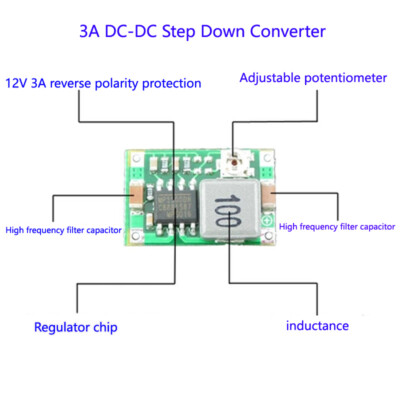 DC-DC Buck Step Down Module 3.3V 5V 9V 12V 3A Adjustable Voltage Regulator Power