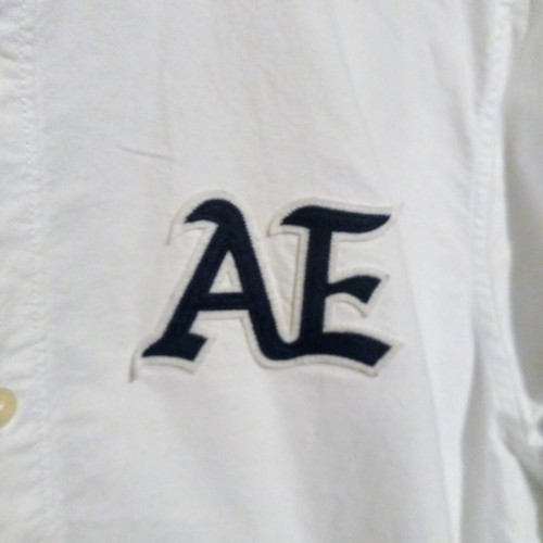 American Eagle Embroidered Logo Button Down Shirt-Large-Oxford-White-Navy - Picture 5 of 10