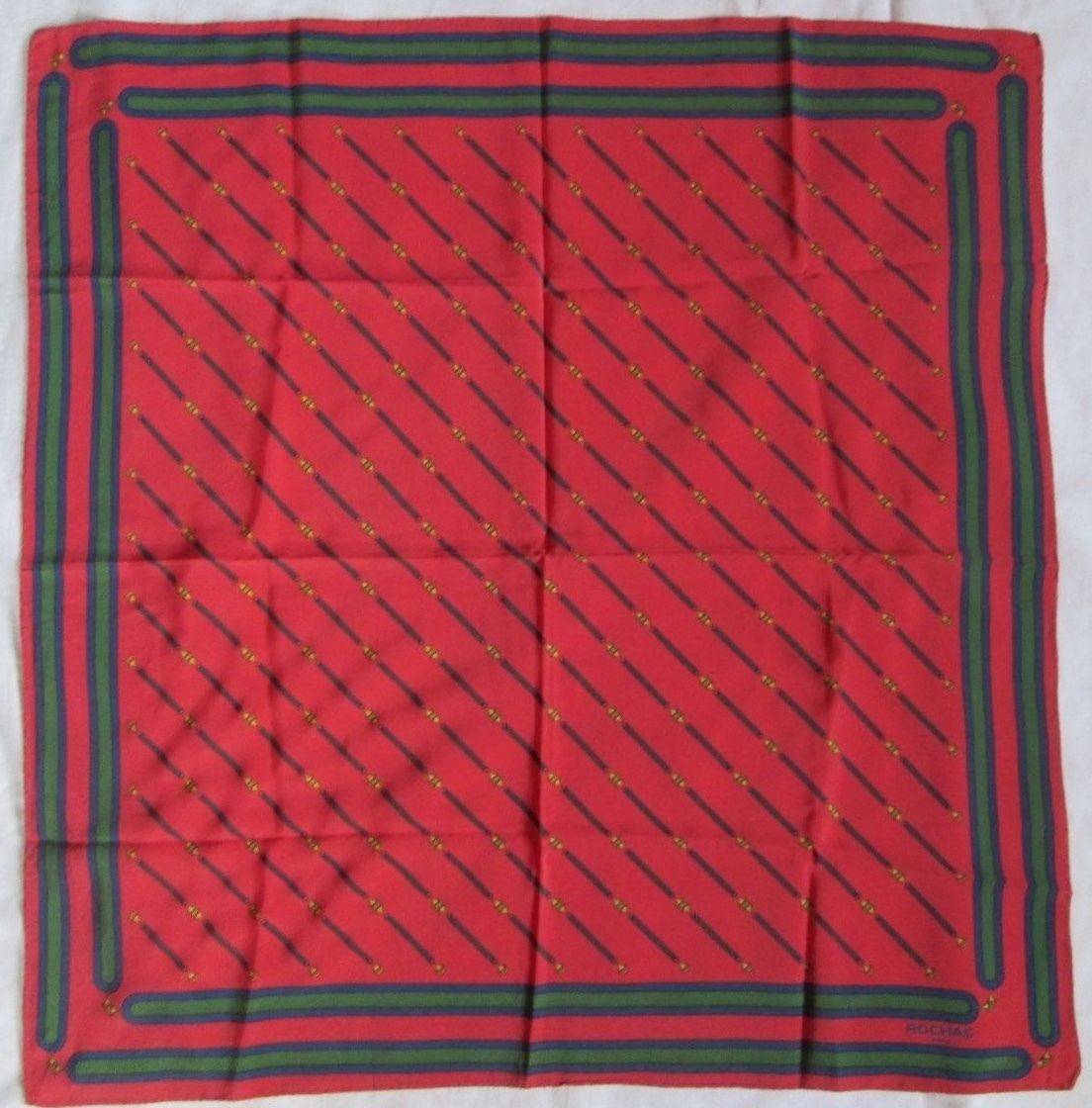 Foulard En Soie ROCHAS Paris Vintage - 90x90 Cm, Motif Fleuri - Occasion