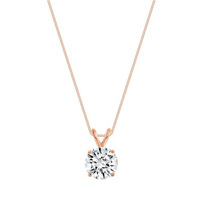 2 kt runder im Labor hergestellter gewachsener Diamant massiver 14 K Rotgold Anhänger 18 Zoll Halskette