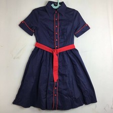 Sucrefas Womens Blue T Shirt Dress Button UP Spread Collared Belted Size M