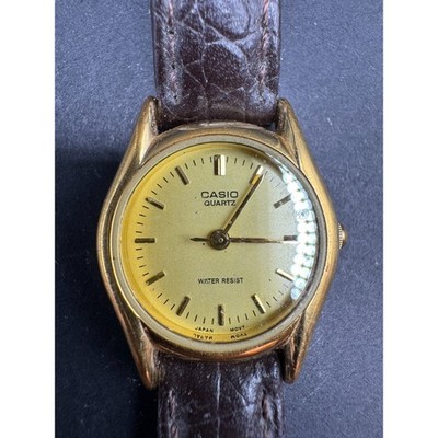 Casio LTP-1094 Classic Gold Tone Brown Leather Analog Ladies Casual Watch