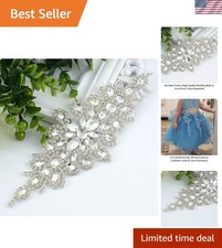 Pack of 10 Rhinestone Applique, Diamante Applique Big Beaded Crystal Silver P...