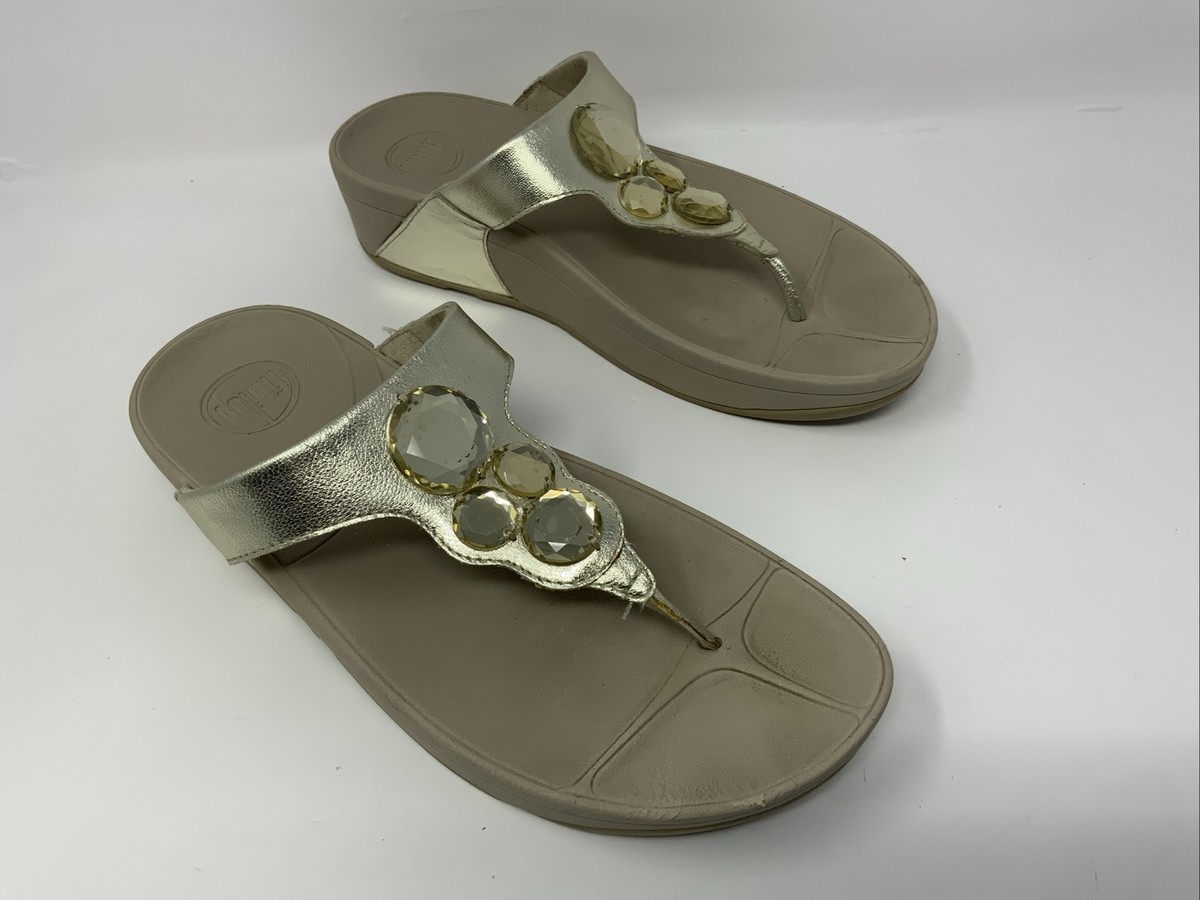 FitFlop Lunetta Womens Size 8 Flip Flop Thong Sandals Tan Gold Jeweled  Sandals | eBay
