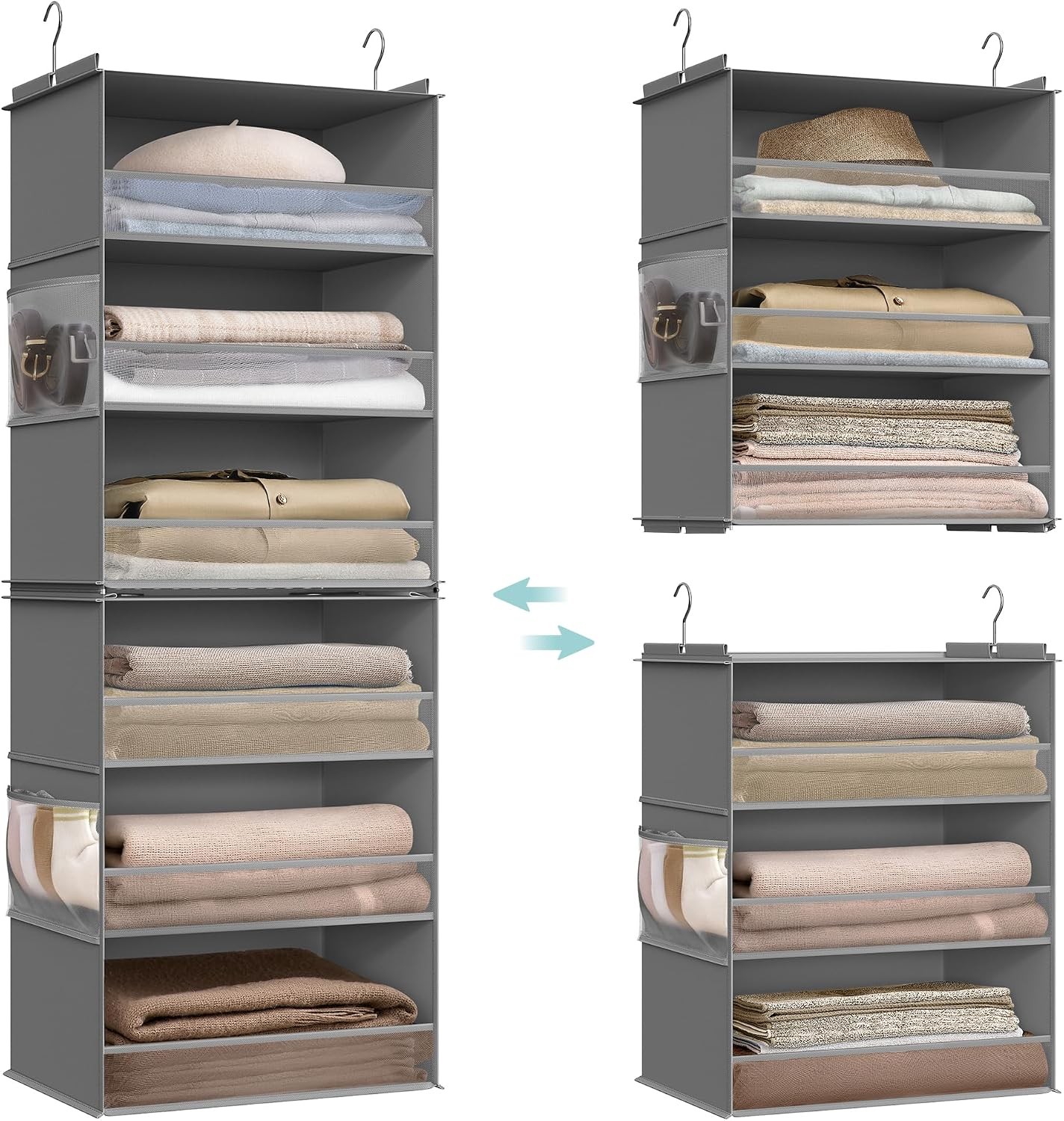 Hanging Wardrobe Organiser 6-Tier Fabric Storage Dove Grey Foldable Closet