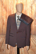 Andrew Fezza Men Dark Brown & Black One Button Suit Sz 42R Wst 37x32