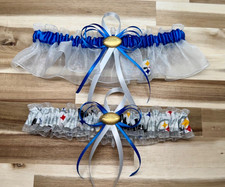 Handmade NFL Pittsburgh Steelers White Organza Royal Satin, Wedding Garters Set.