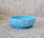 Vintage Fenton Blue Custard Satin Milk Glass Lilly Console Large Bowl