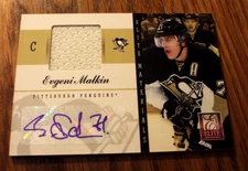2011-12 PANINI ELITE MATERIALS EVGENI MALKIN 20/25 AUT0 PENGUINS CARD #18