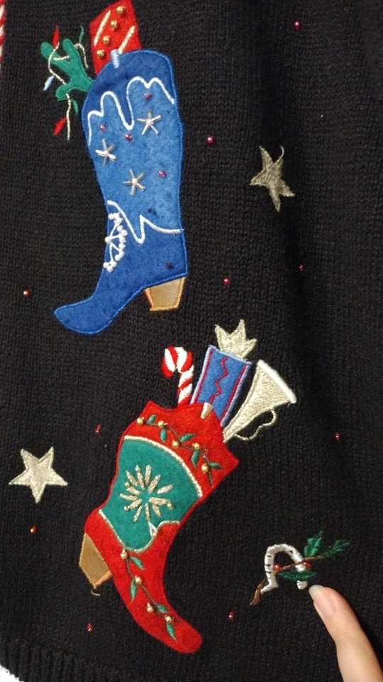 复古 Tiara International 西部乡村牛仔靴针织开衫女式中号 — 第 4/4 张图片