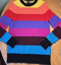 201 Aqua Cashmere Rainbow Stripe Sweater Crew Neck Knit Colorful Size XS
