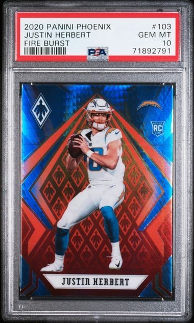 2020 Panini Phoenix Justin Herbert #103 Fire Burst (RC) Rookie PSA 10
