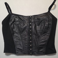 VTG Black Wilsons Leather Maxima Corset Straps Spandex Sides Zipper Back Bustier