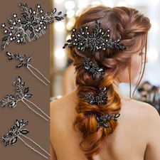Wedding Hair Accessories Bridal Headpiece Bride Comb Black Color Set Kit
