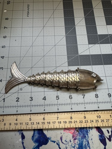 Vintage Articulated Fish Bottle Opener Silver Plated Mexico 7.5” Ornate