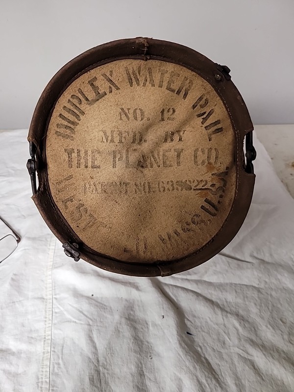 A vintage No. 12 CANVAS  DUPLEX Water Pail, MFG by The Planet Co. Pat. 1899 Rare