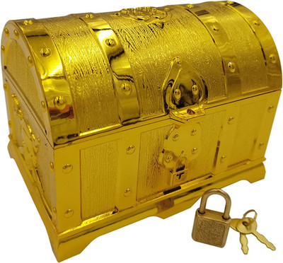 Pirate Treasure Chest for Kids,Golden Plastic Toy Treasure Chest with Lock an...
