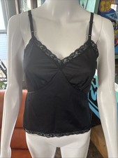 VTG Lingerie Top Camisole Cami Tank 80s 90s Unbranded Black Silky Adjustable 28"