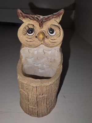 Vintage Max HINDT  Pottery Owl Toothpick Holder / Planter  Figurine Signed