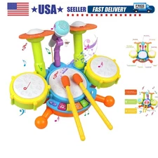 Kids Drum Set for Toddler 1-3, Musical Instruments Learning Toys with 2 Drum ...