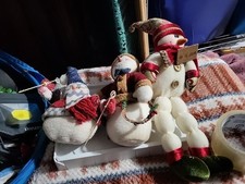 3 Vintage Snowmen. Felt And Fabric. Cute Christmas B31