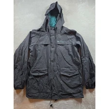 Columbia Sportswear Rain Jacket Mens L Black PVC Hooded Outdoor Hiking *Read