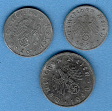 1940-42 Germany Third Reich Set 3 zinc coins 1, 5, 10 Reichspfennig SWASTIKA 487