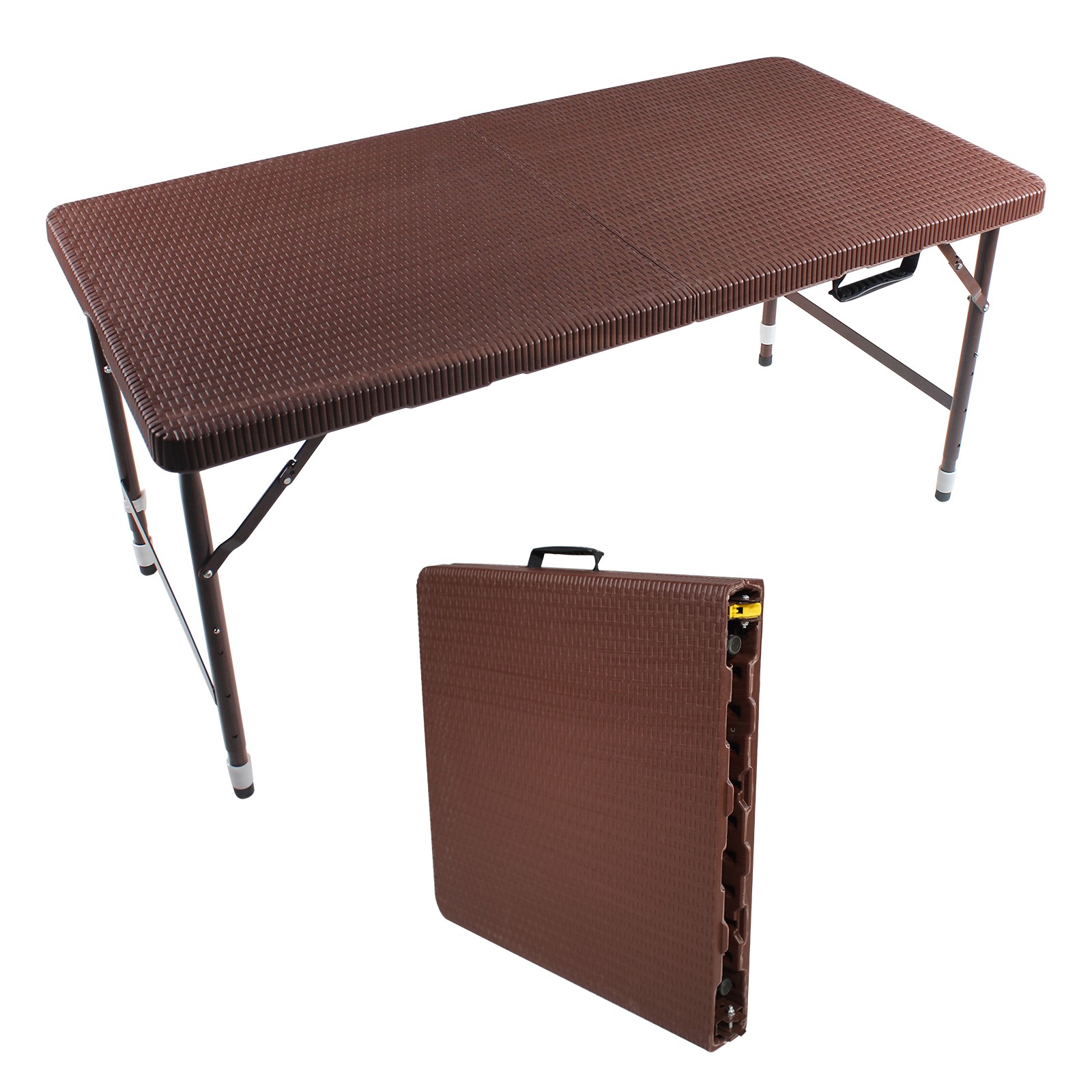 4ft Rattan Folding Table , Portable Foldable Table Rattan Plaited Brown