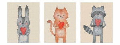 Cute Racoon Kitty Bunny Valentine Hearts 3 Counted Cross Stitch Patterns