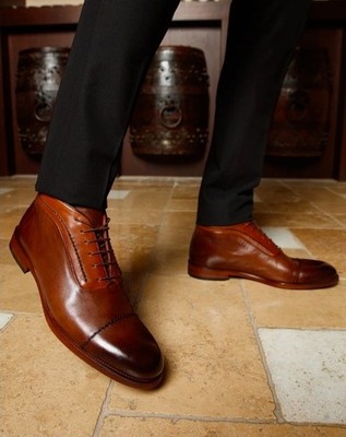 VINCI Men Brown Leather Cap Toe Oxford Ankle Boots Size 45  display picture 2