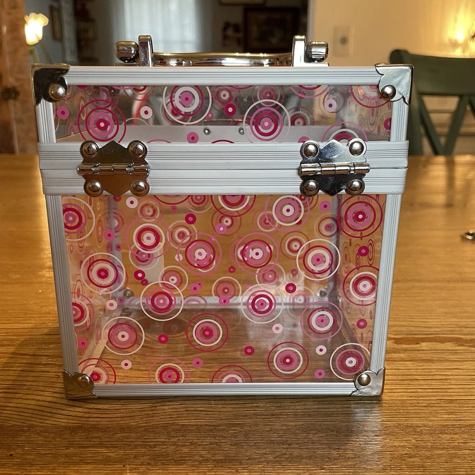 "Caja de almacenamiento de joyas cosméticas Y2K vintage con caboodles rosa transparente 4,5""x 6""" Foto 3 de 4