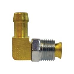 38874 90 deg Swivel Elbow, 3/8'' Hose Barbed x 3/8'' Male Inverted Flared, Brass