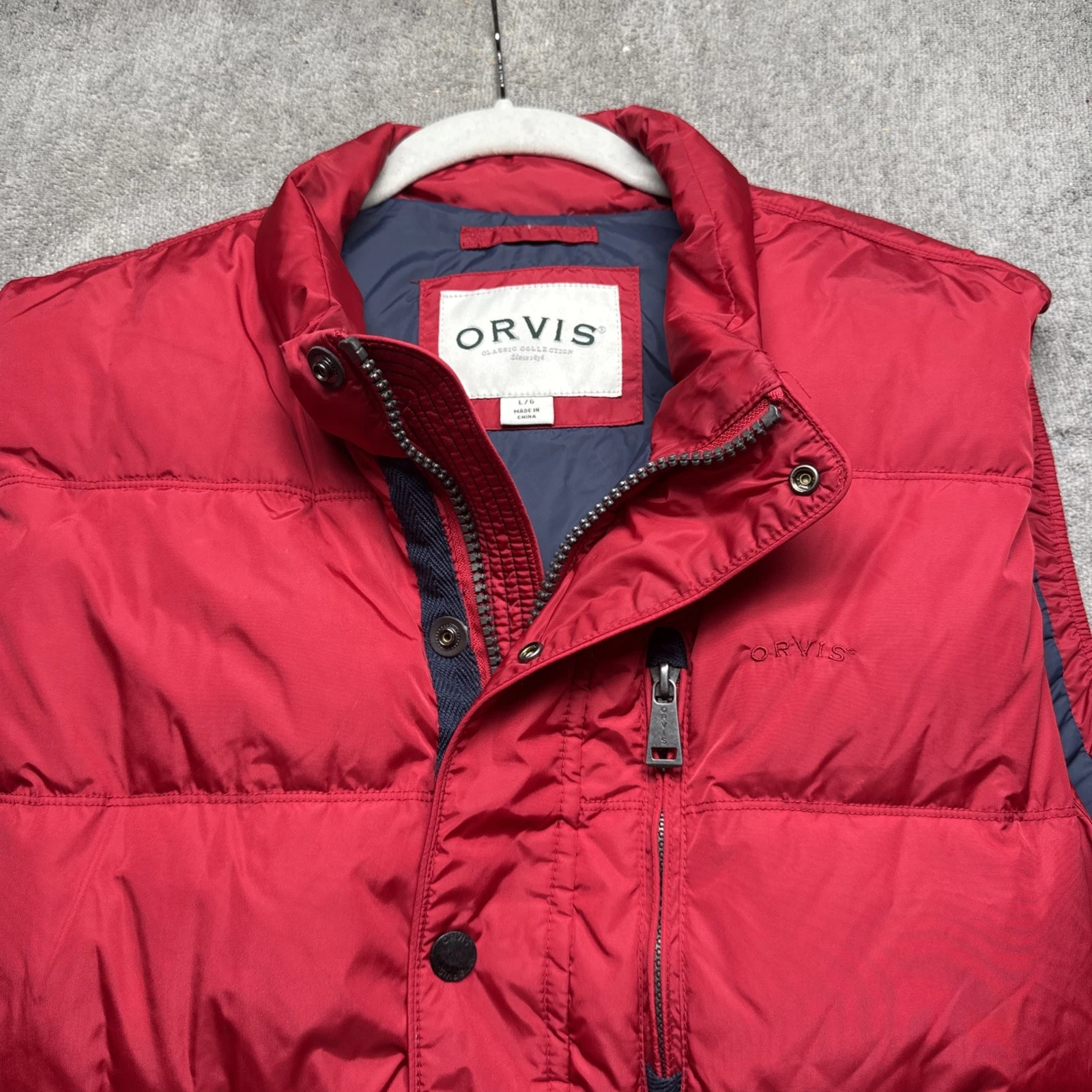 Orvis Men's Down Puffer Vest Red Quilted Insulated Large