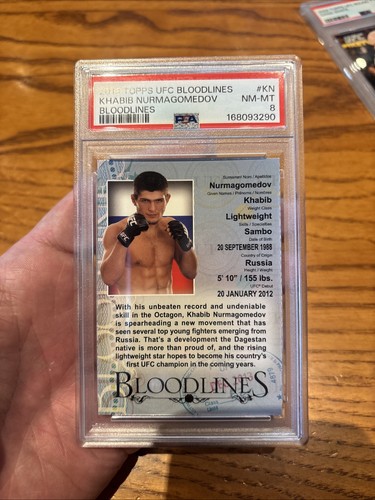 2013 Topps UFC Bloodlines Khabib Nurmagomedov #KN Rookie Card PSA 8 NM-MT