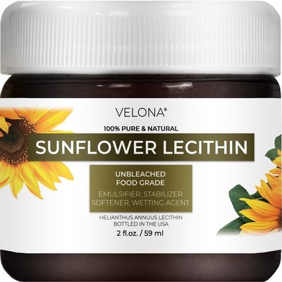 Pure Liquid Sunflower Lecithin by Velona - 2 Fl Oz | Food Grade | Unbleached